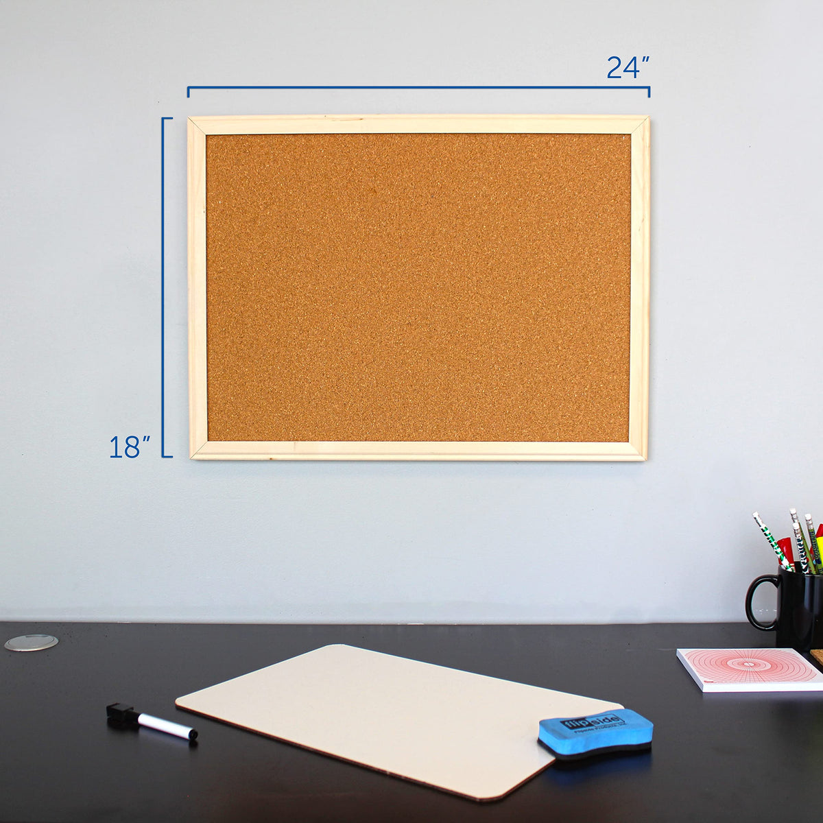 Flipside Products 18" x 24" (1.5' x 2') Cork Bulletin Board, Natural Wood Framed, Message and