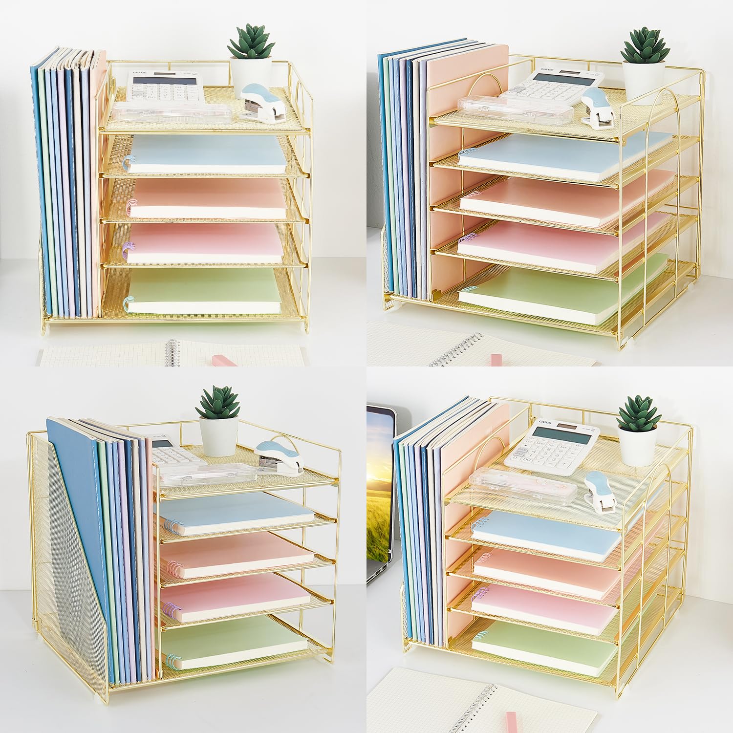 LEKETREE Desk Organizers and Accessories, 5-Tier Paper Letter Tray Organizer with File Holder