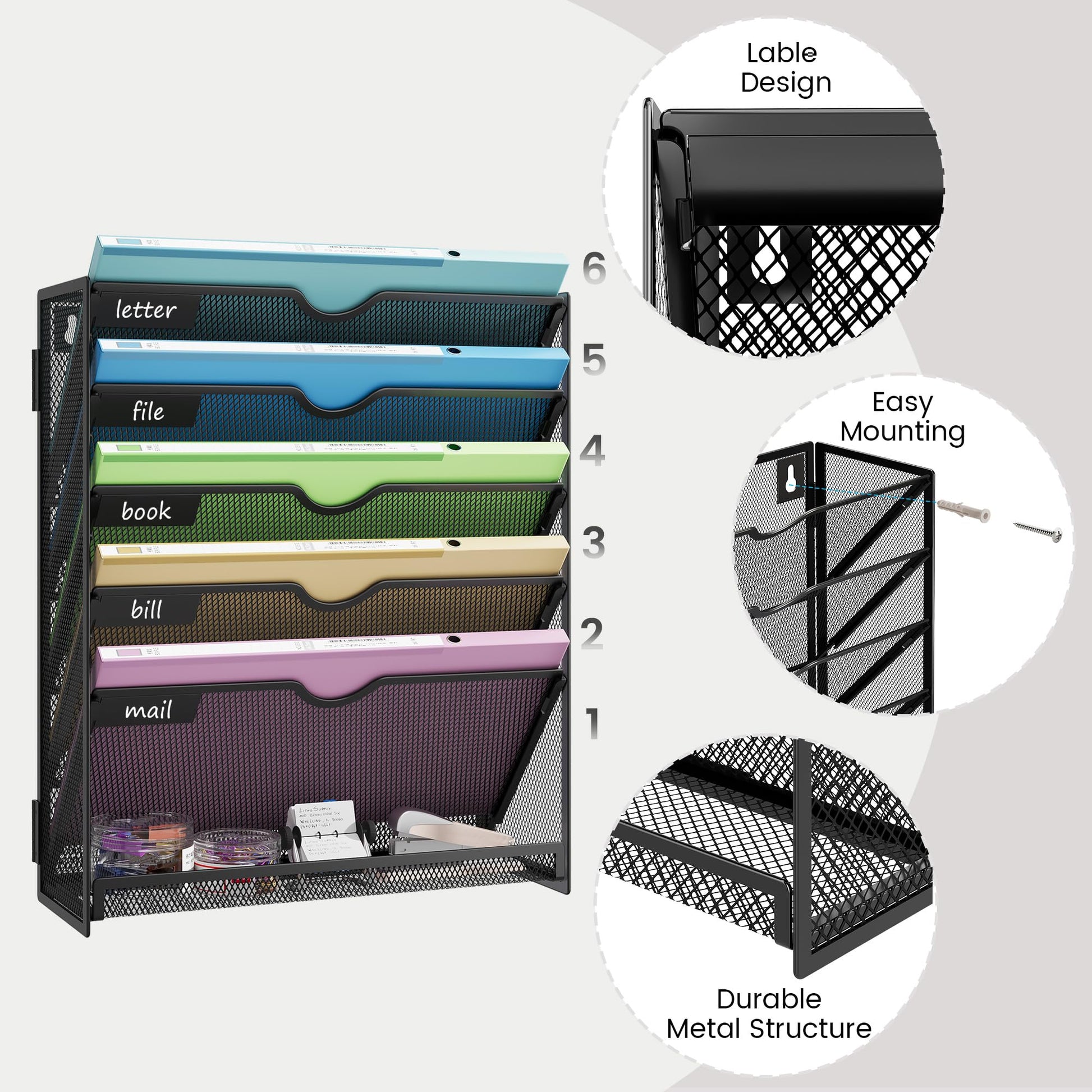 Kinkota Hanging Wall File Organizer 6-Tier Wall Mount Mail Organizer