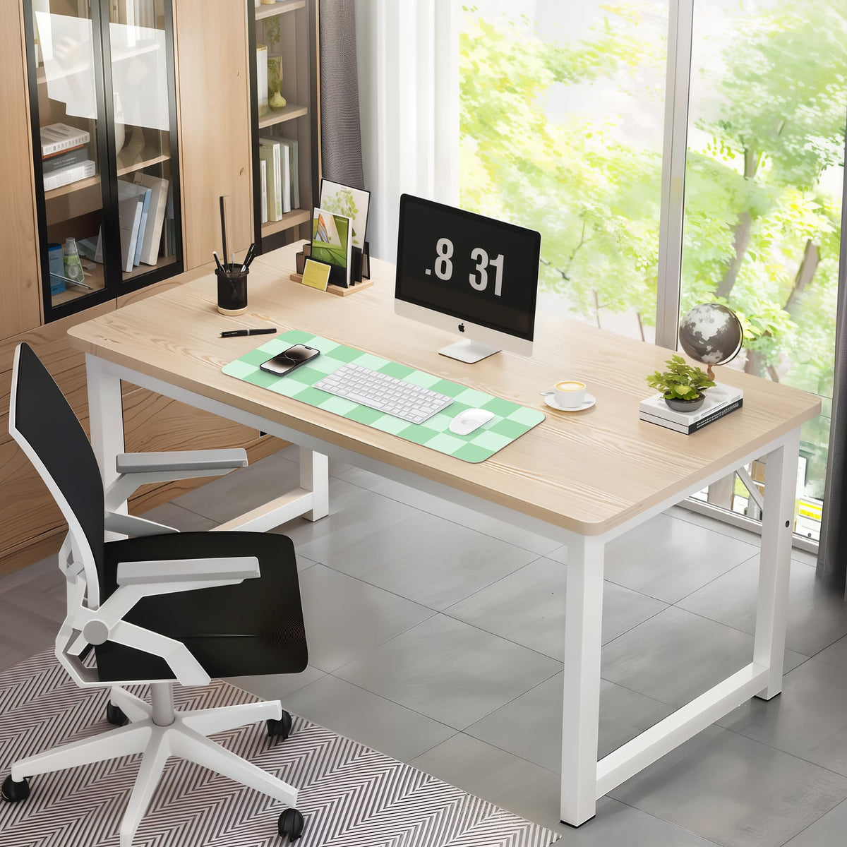 AFIING Sage Green Checkered Desk Mat 31.5" x 12", Waterproof Desk Pad