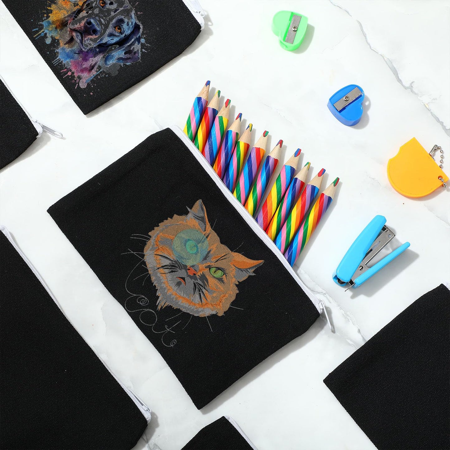 Frienda 50 Pcs Canvas Zipper Pouch Bulk Gift, Black with White Zipper