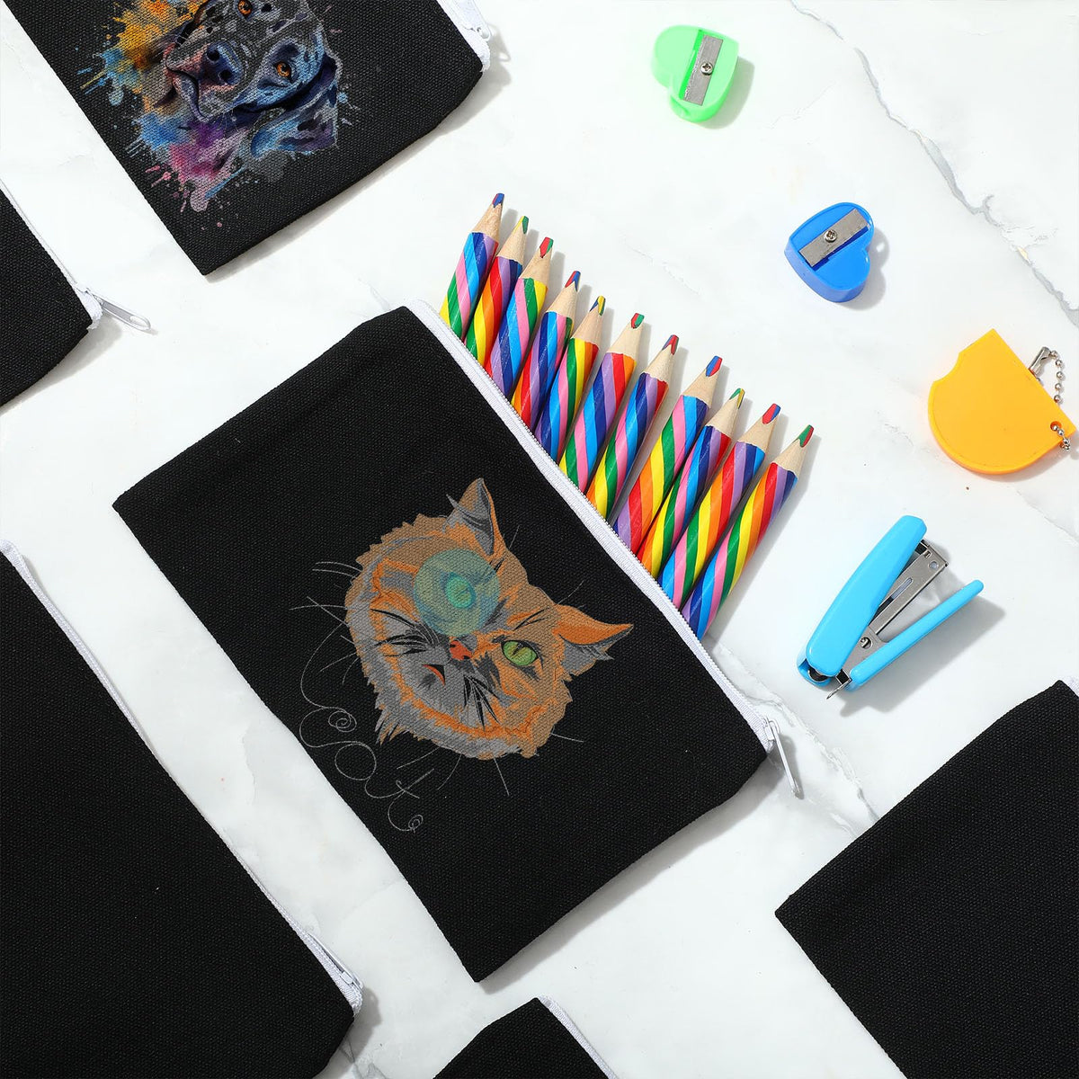 Frienda 50 Pcs Canvas Zipper Pouch Bulk Gift, Black with White Zipper