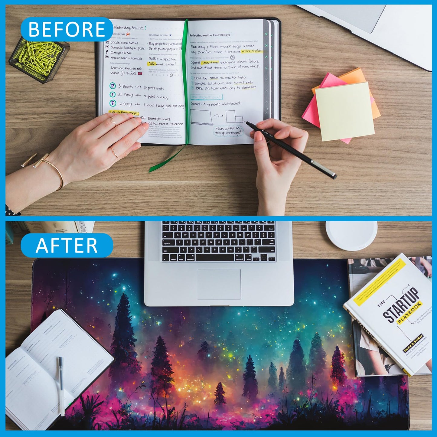 EOBKLAX Fantasy Forest Desk Mat,Large Gaming Mouse Pad,Non-Slip Rubber Base Desk Pad with Stitched