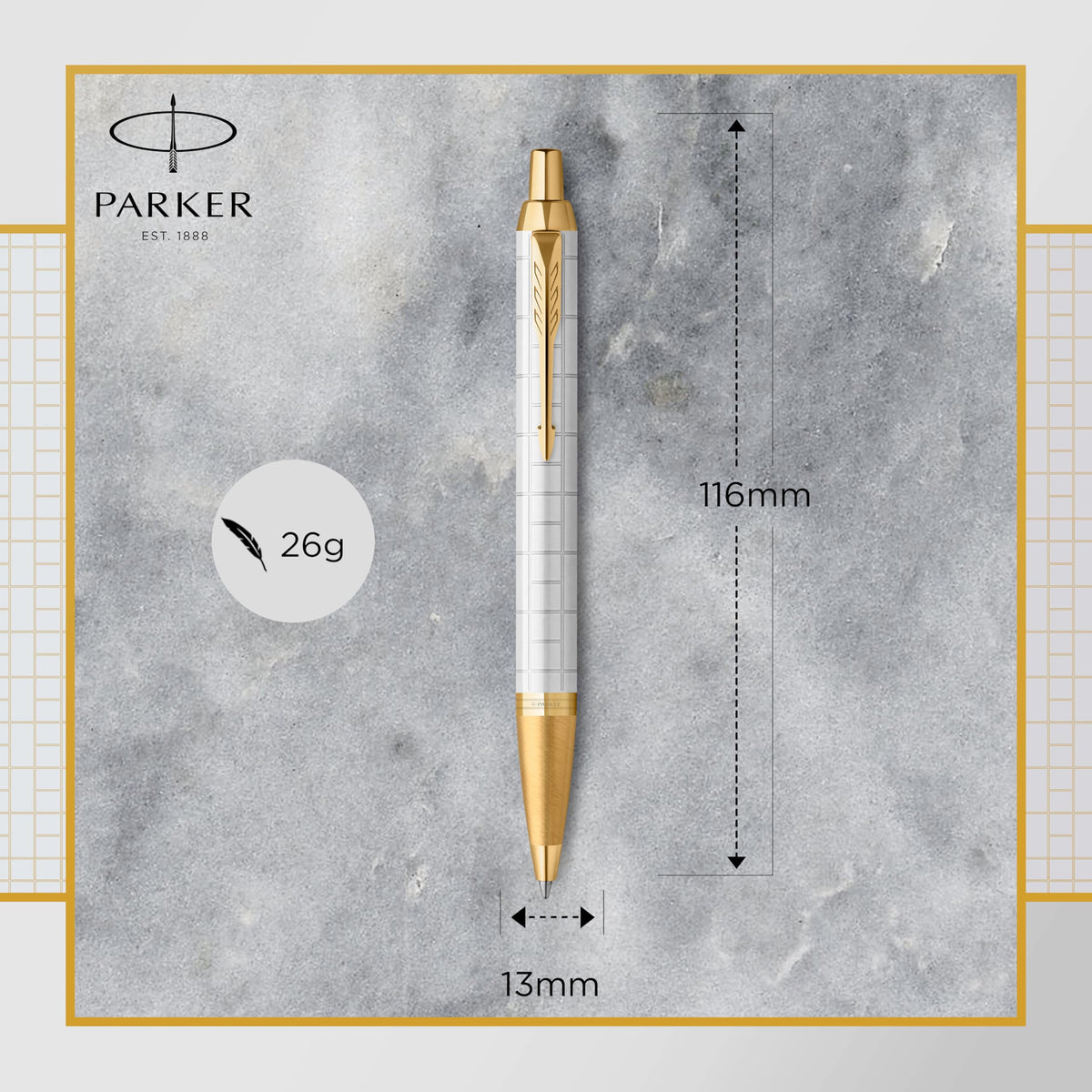 Parker IM Ballpoint Pen | Premium Pearl Lacquer with Gold Trim | Medium Point with Blue Ink Refill