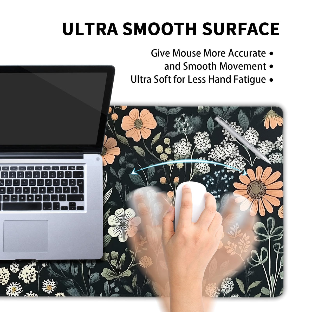 Aesthetic Dark Flower Gaming Mouse Pad XL Floral Plant Botanical Flowers Extended Big Large Desk