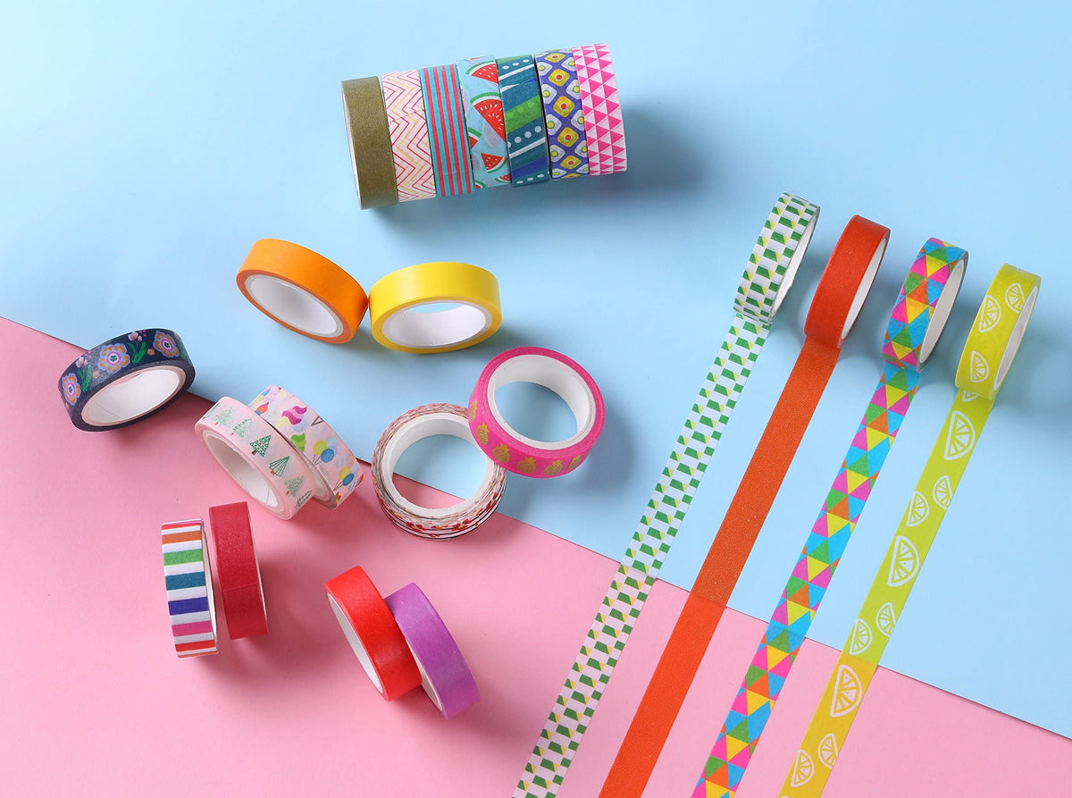 MPOPUUL Ninico 30 Rolls Washi Tape Set - 10mm Wide, Colorful Flower Style Design, Decorative