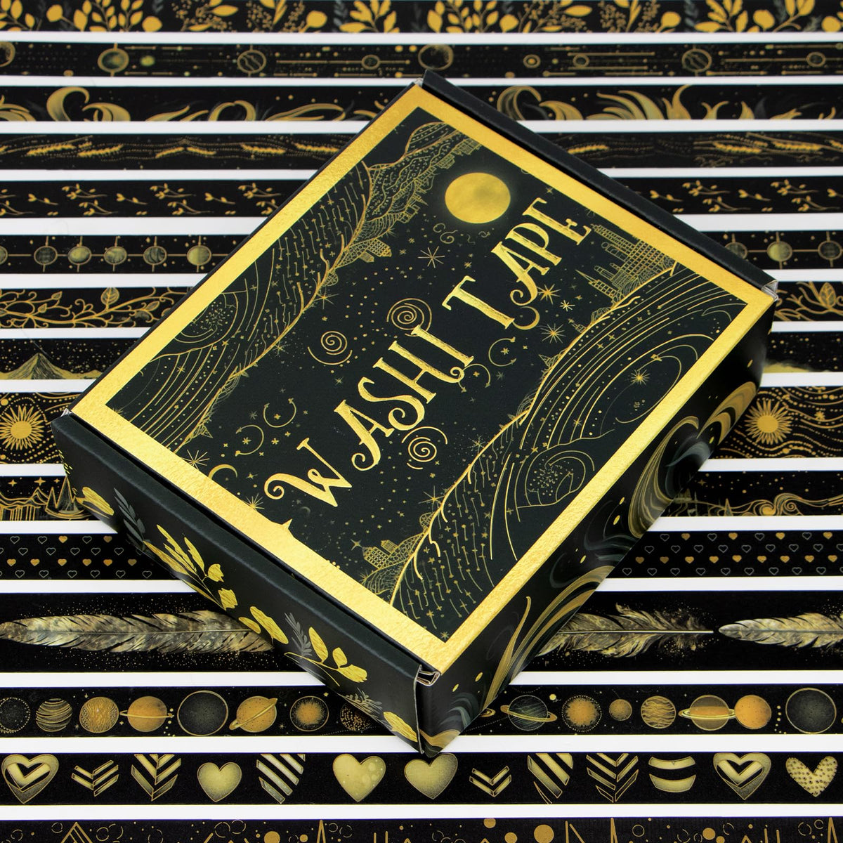 NANYNNU Black Washi Tape Set, 27 Rolls Black Gold Foil Decorative Masking Tape for Bullet