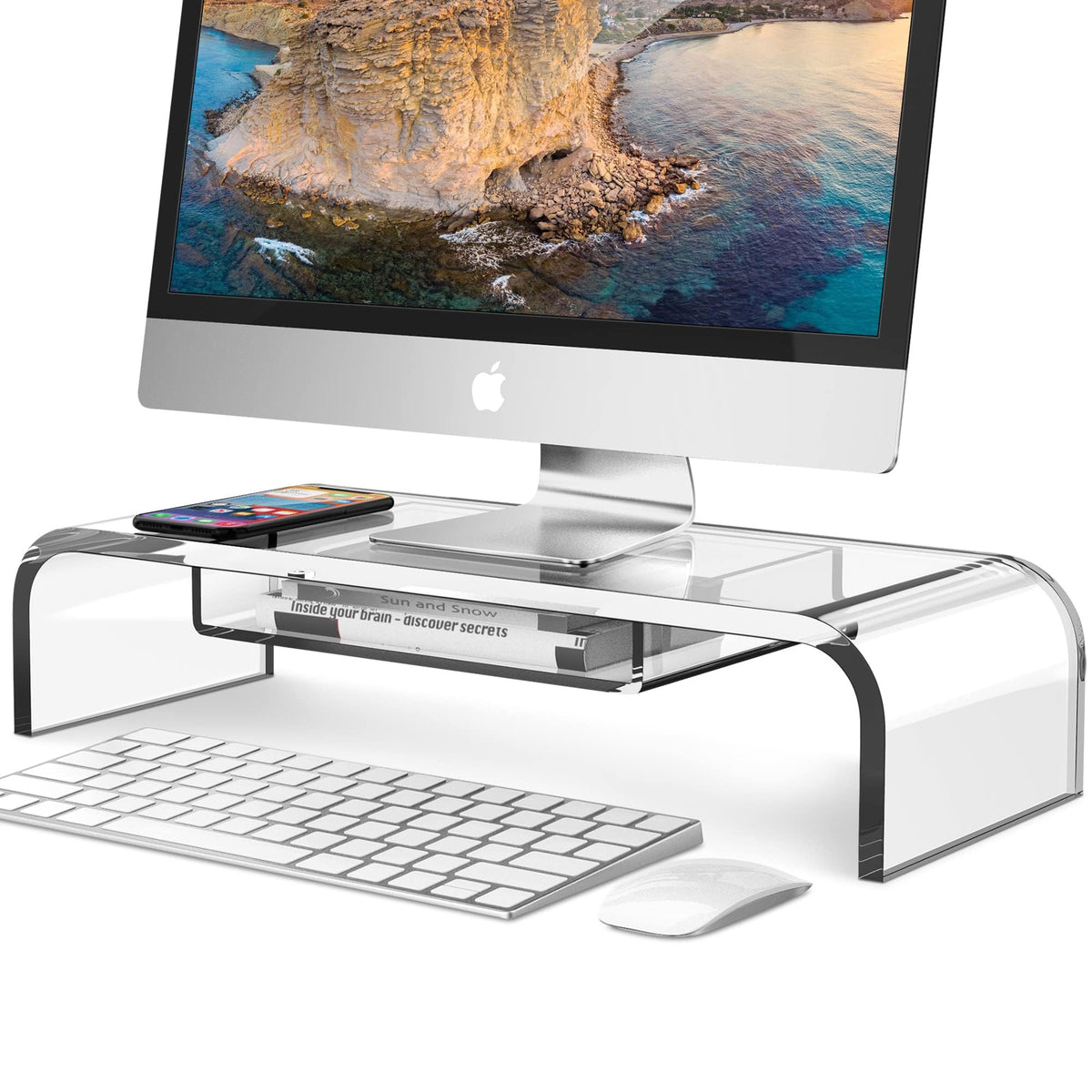 Premium Acrylic Monitor Stand Riser - Automotive-Grade Non-Yellowing Organic Glass, Crystal Clear