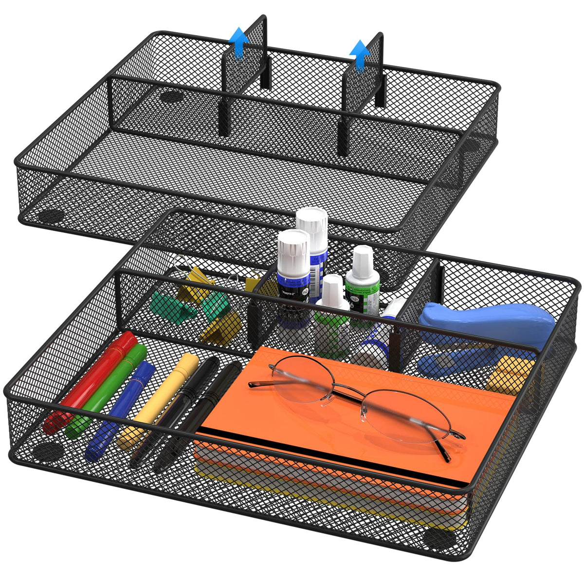 VyGrow Desk Drawer Organizer Tray, Metal Mesh Drawer Organizers Office, 4 Grid with Adjustable