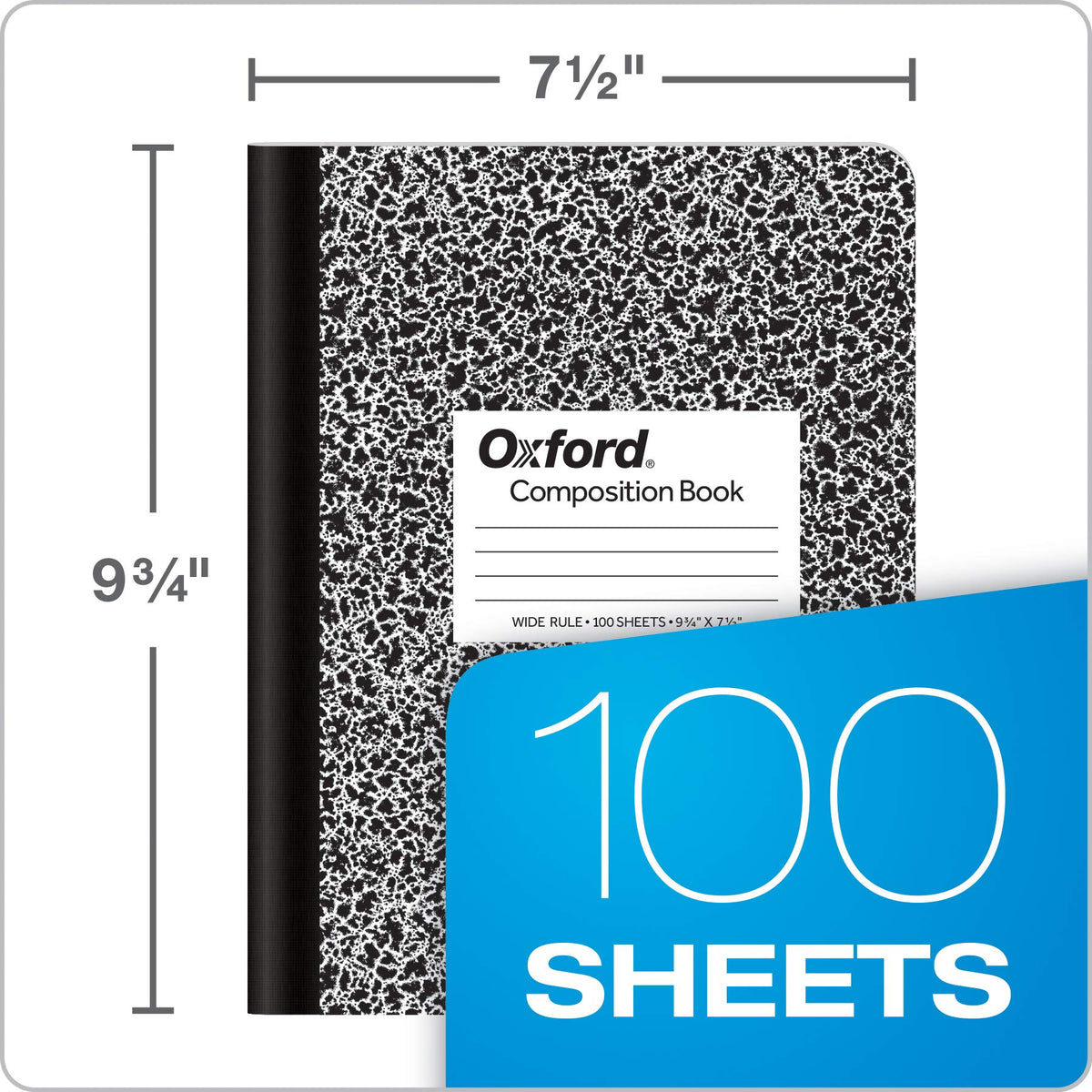 Oxford Composition Notebooks, Wide Ruled Paper, 9-3/4 x 7-1/2 Inches, 100 Sheets, Black, 6 Pack