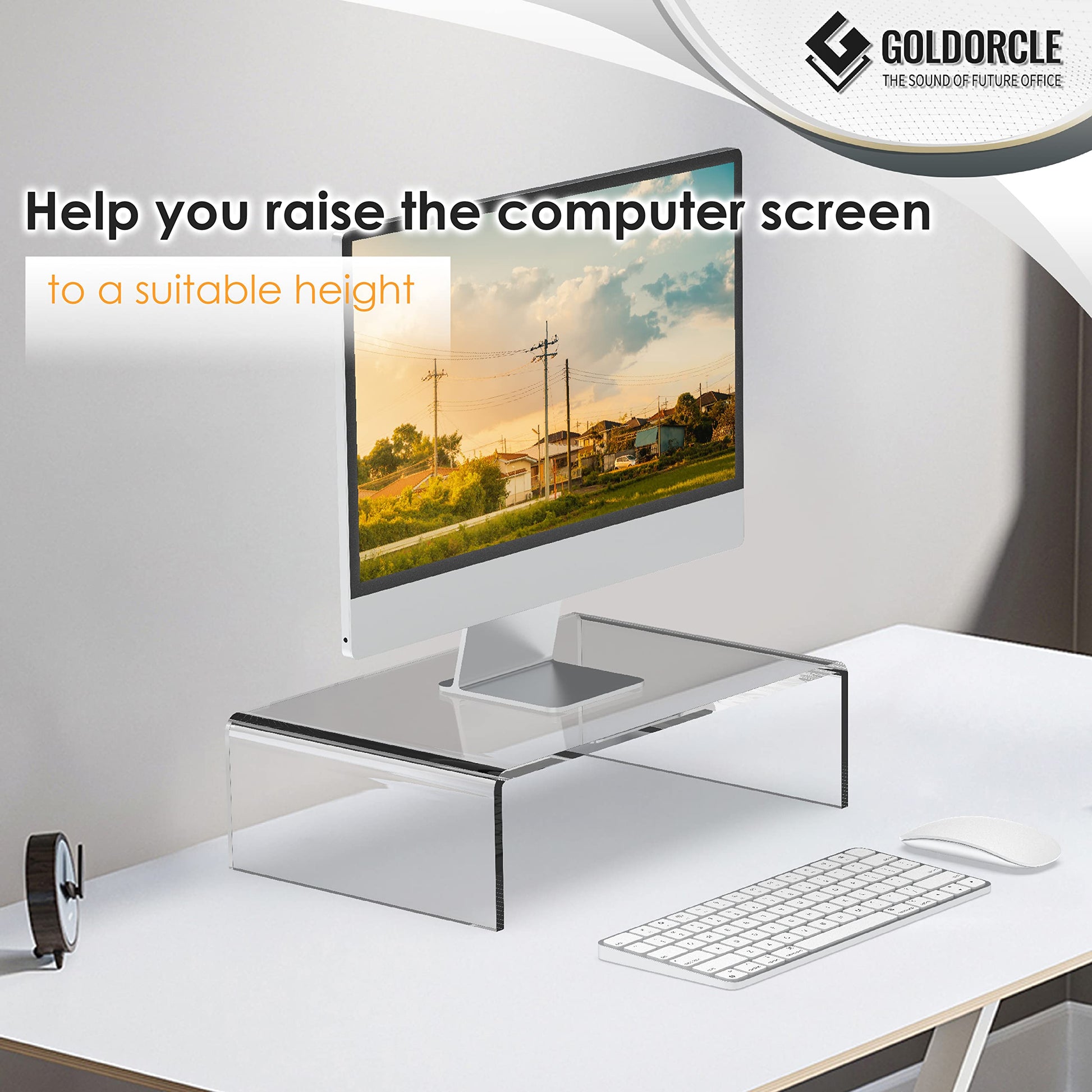 GoldOrcle Acrylic Monitor Stand Riser Clear Computer Monitor Stand (Small)