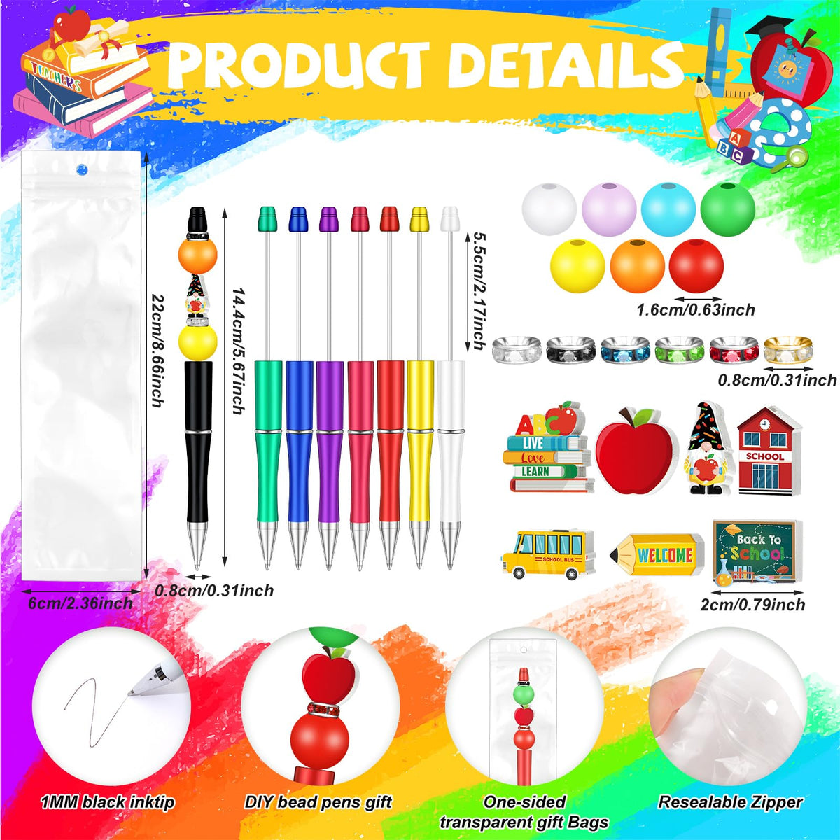 Zhanmai 197 Pcs Back to School DIY Beadable Pens Kit