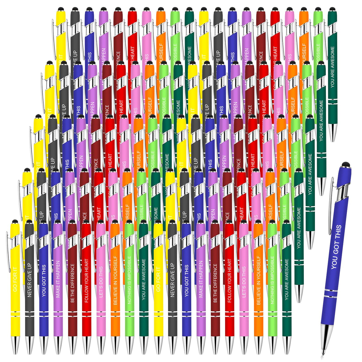 Greengines 100 PCS Inspirational Pens Bulk with Stylus Tip Gifts Black Ink