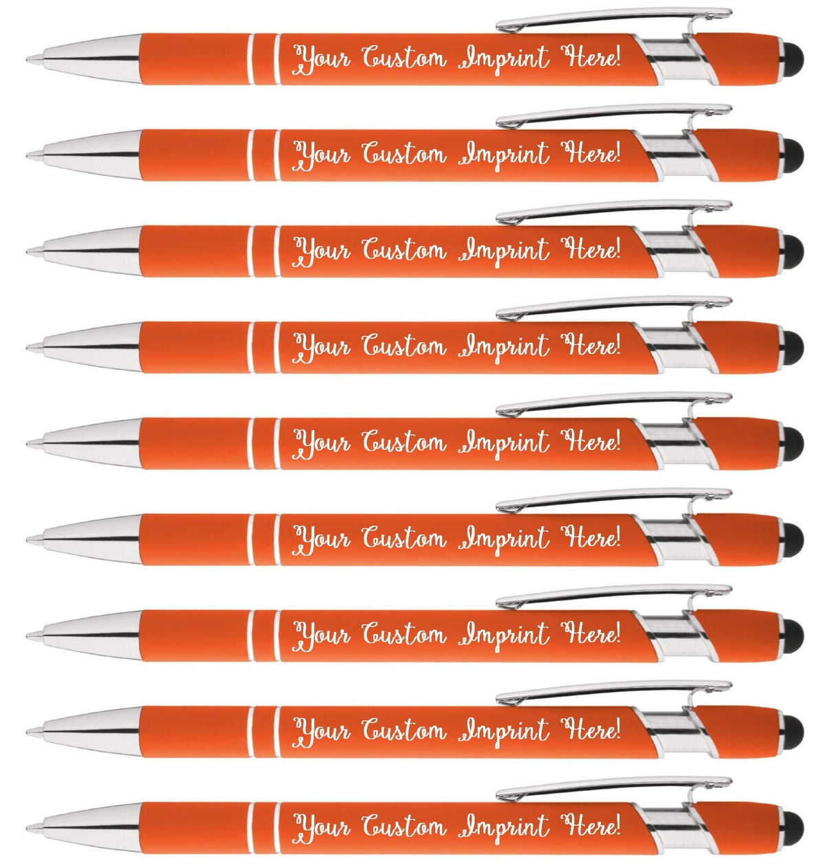 ExpressDesigns™ - Custom Rainbow Rubberized Soft Touch Ballpoint Pen with Stylus Tip is a stylish