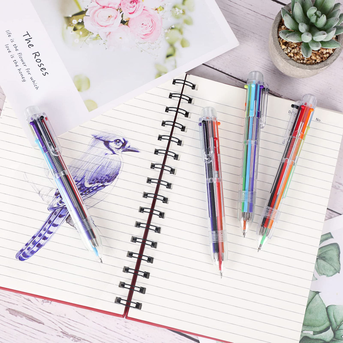 JPSOR 48 Pack Multicolor Ballpoint Pens 6 in 1 Transparent 0.5mm