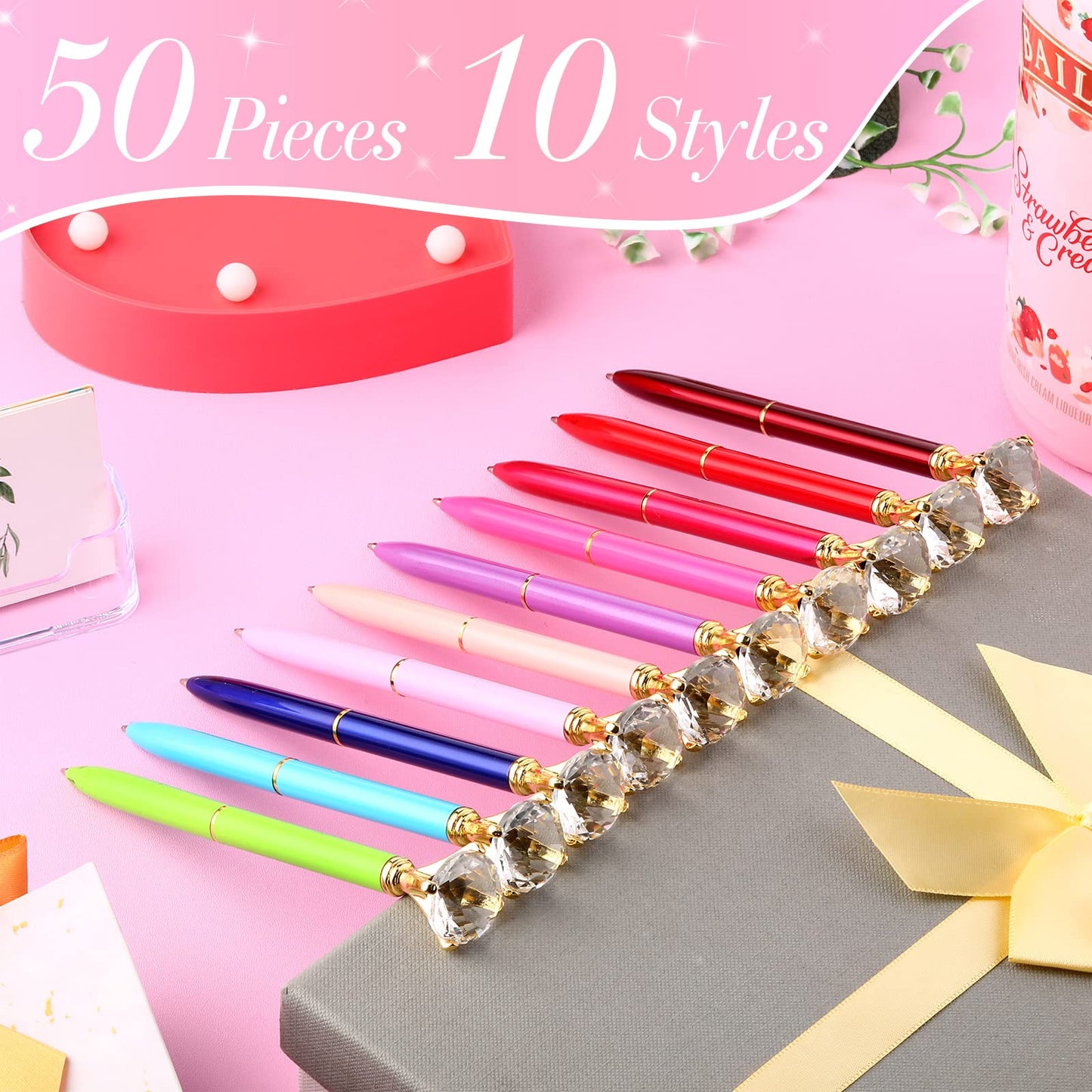 Yahenda 50 Pcs Christmas Gifts Diamond Pens Bridal Shower Ballpoint Pen Bulk Black Ink Bling