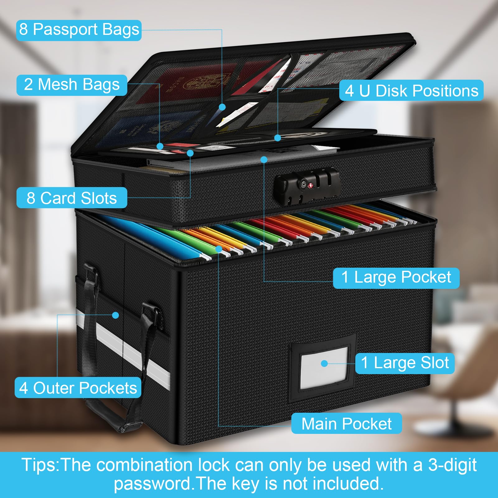 RHM 2 Layer Fireproof Document Box with Lock for Letter/Folder/Certificate