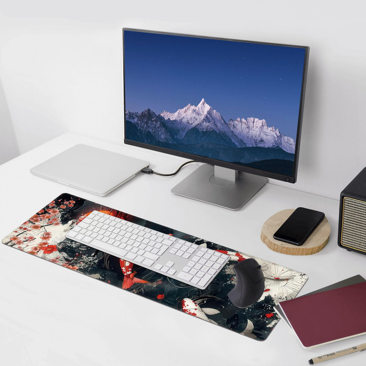 Koi Fish Large Mouse Pad,Gaming Keyboard Desk Pad,Extended Mouse Mat Non-Slip Rubber Base with