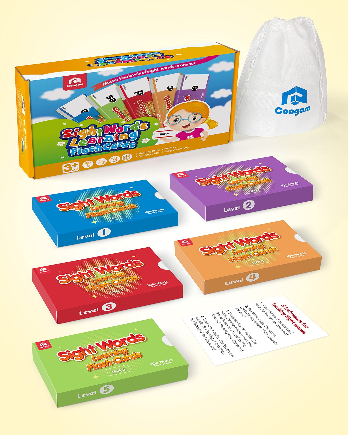 Coogam 520 Sight Words Learning Vocabulary Flash Cards, Dolch Fry High Frequency Sight Word