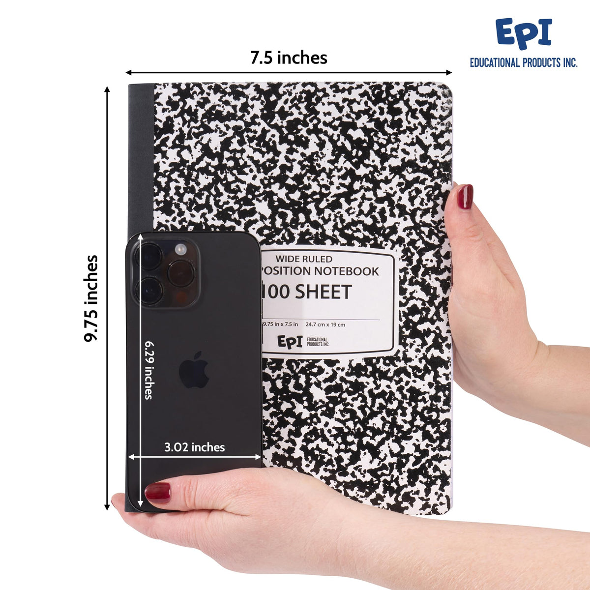 12 Pack - EPI Marble Hardcover Wide Ruled Composition Notebook | 200 Pages (100 Sheets), 9.75 x 7.5