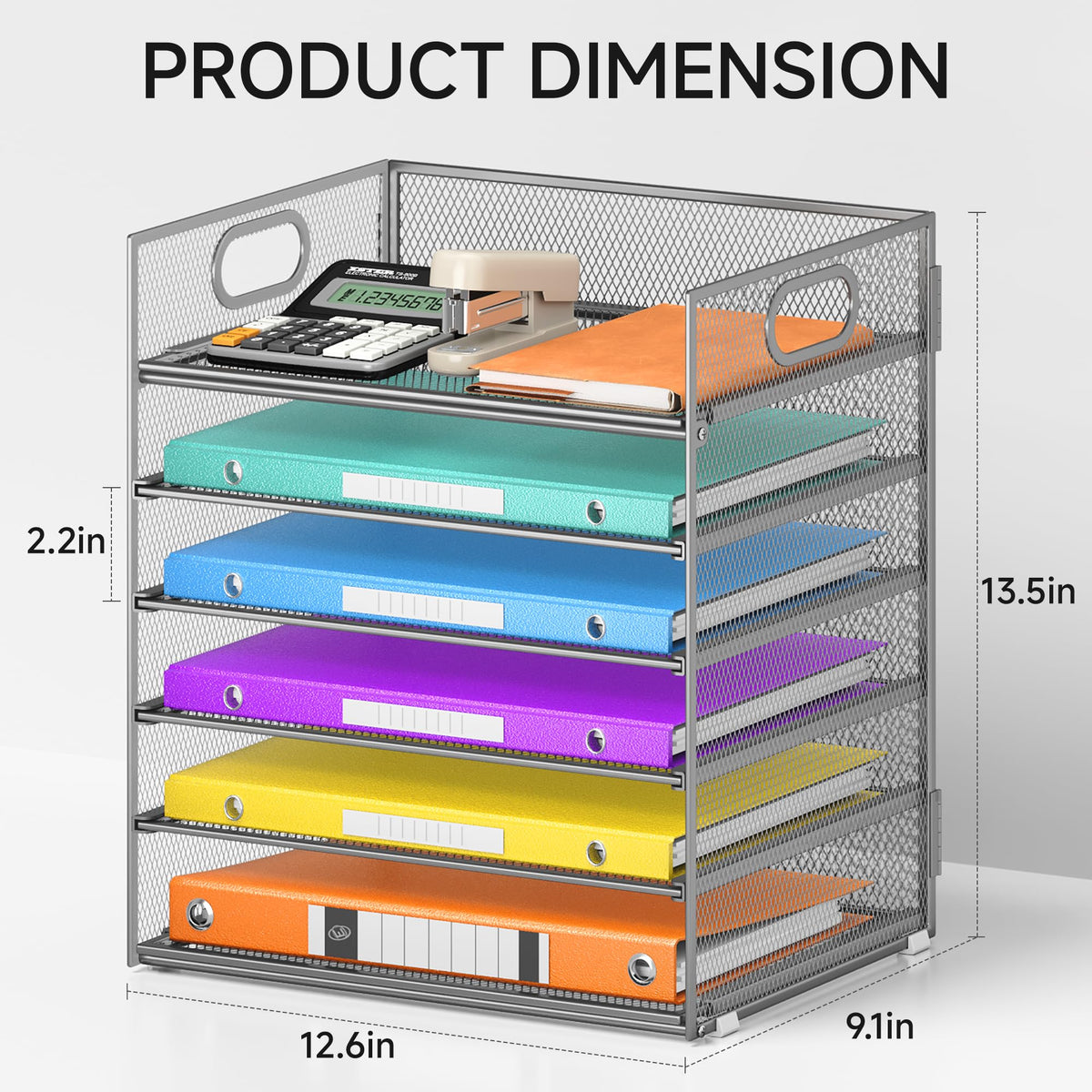 6 Tray Paper Organizer Letter Tray with Handle - Mesh Desk File Folder Holder, Paper Sorter for
