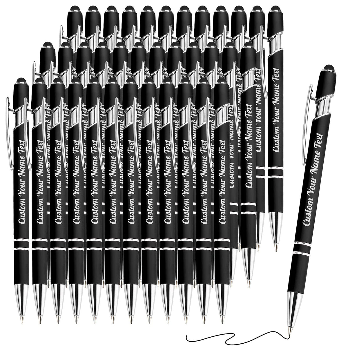 36PCS Personalized Pens Bulk with Name Free Engraving,Custom Ballpoint Pens with Stylus,Engraved