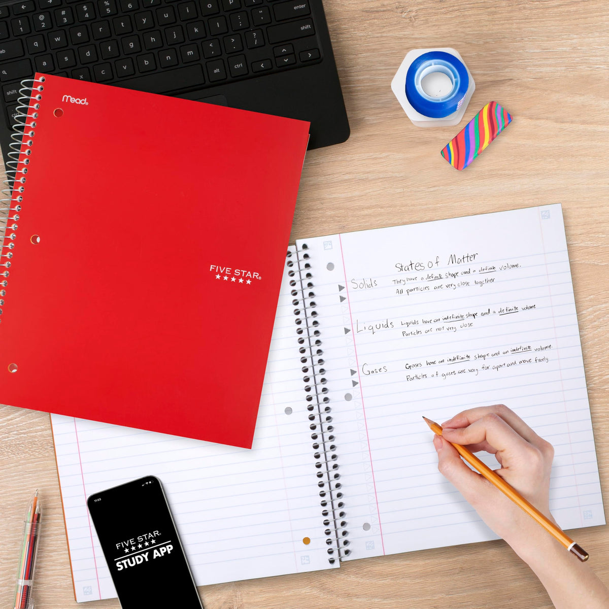 Five Star Spiral Notebook + Study App, 1 Subject, Wide Ruled 8" x 10.5" Paper, 100 Sheets, Fights