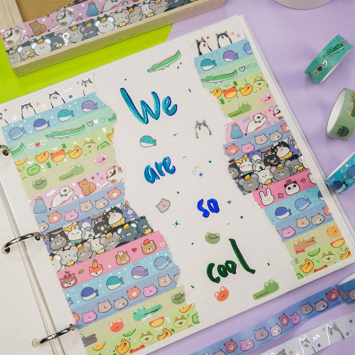 YUBBAEX 20 Rolls Cute Animals Washi Tape Set Gold Silver Foil Masking Cartoon Pets Decorative Tapes