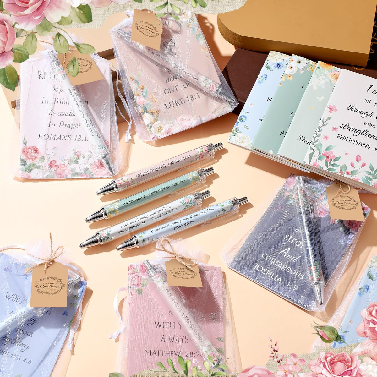 Qeeenar 200 Pcs Christian Gift Bulk Set Bible Verse, Cute Color, Flower