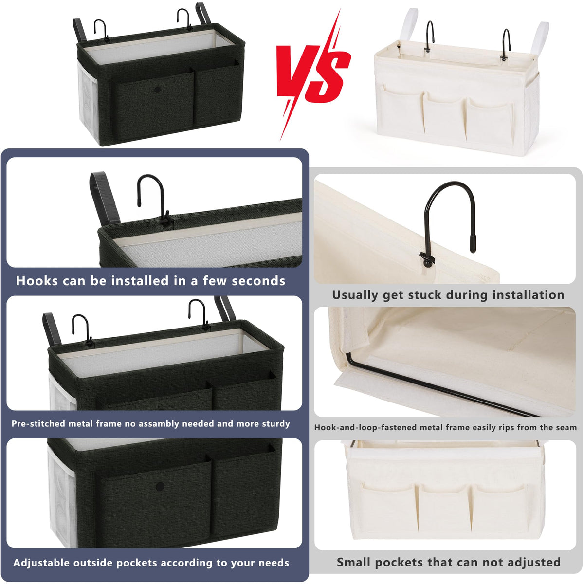 Bedside Caddy Bedside Storage Hanging Organizer for Bunk Dorm Bed Rail