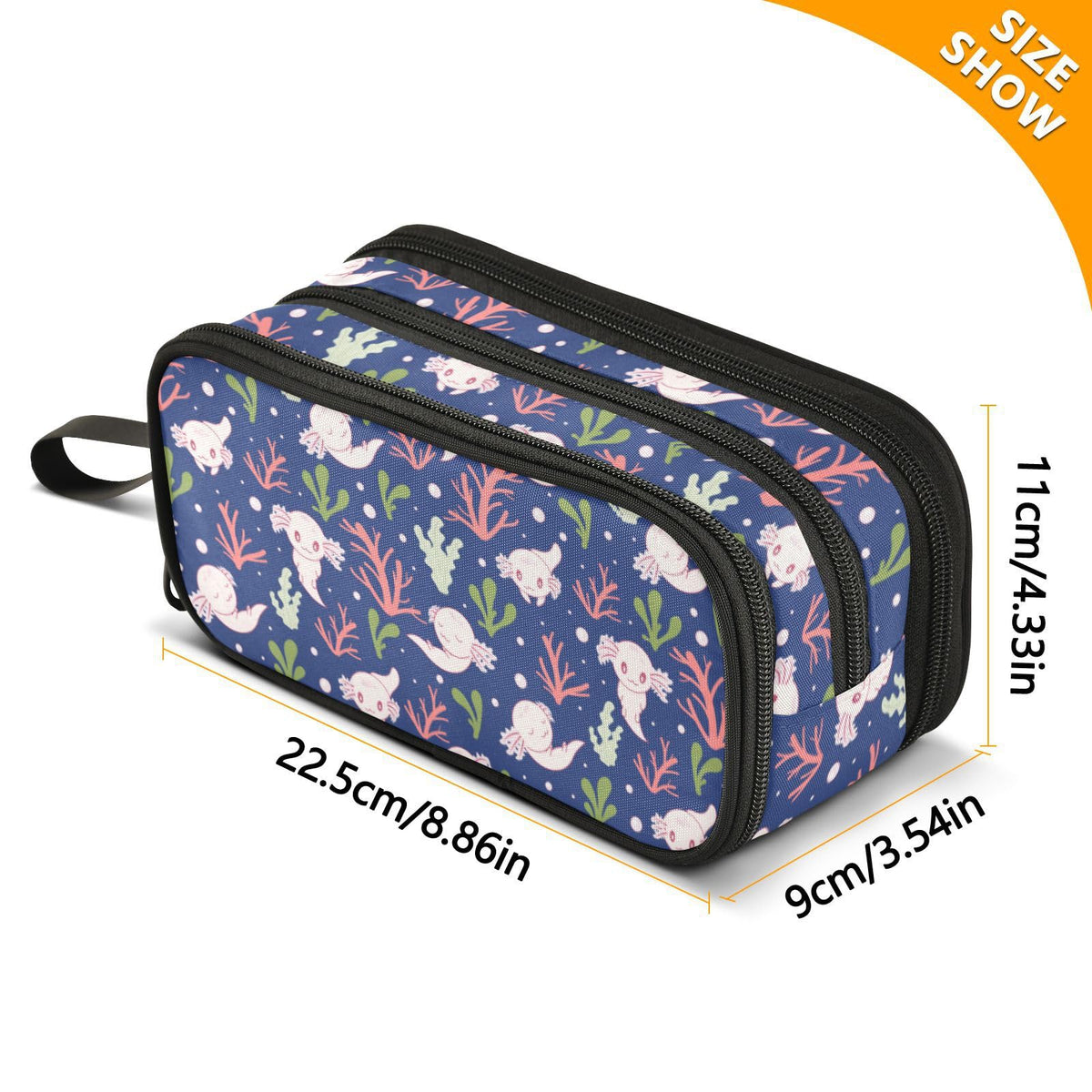 Sletend Pencil Case Cute Axolotl Salamander 3 Compartments Pencil Pouch