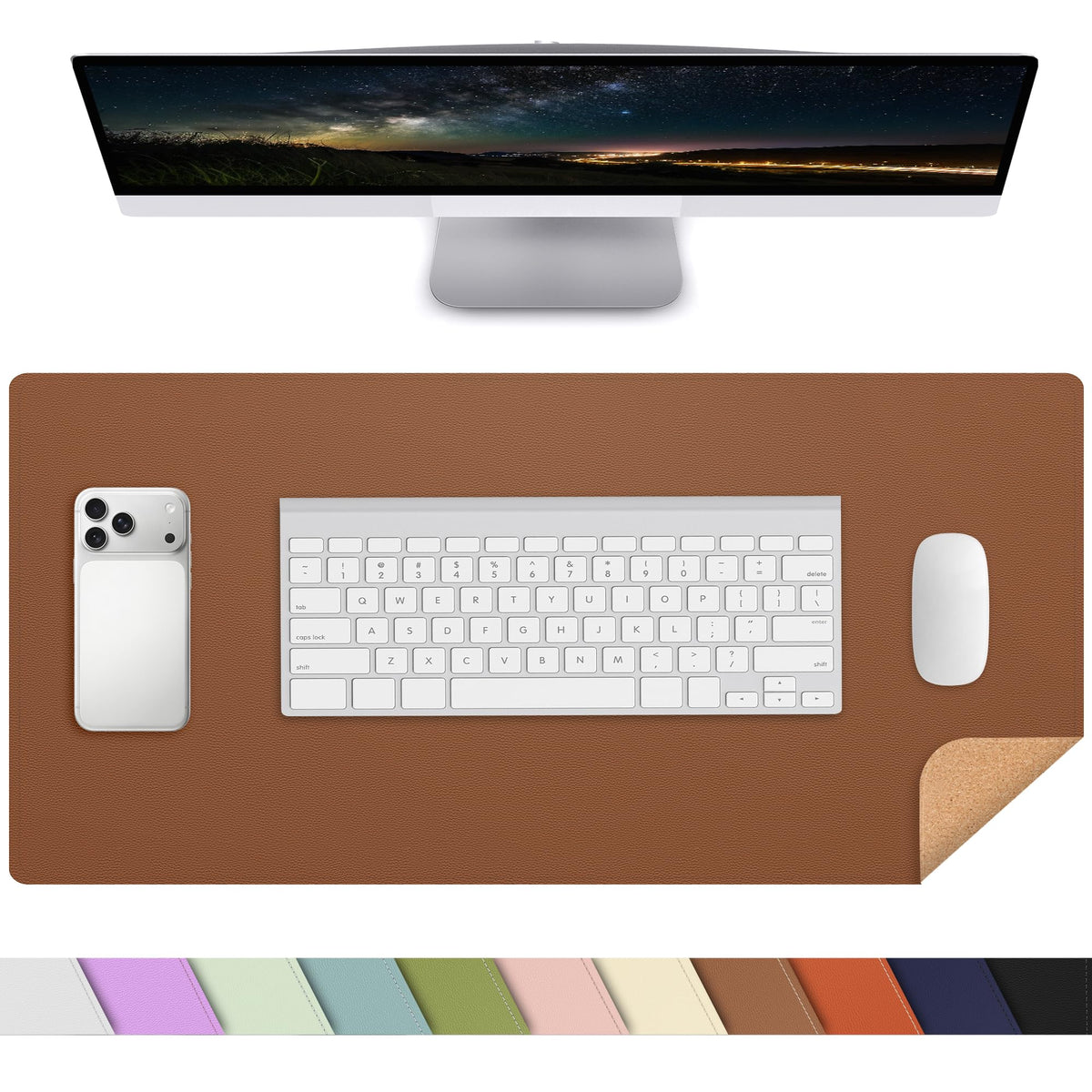 AFIING Leather Desk Mat 35.4" x 17", Brown