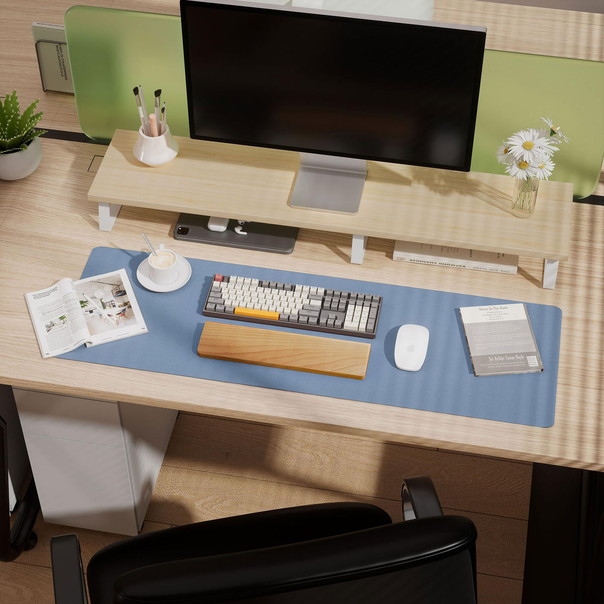Aothia Leather Desk Pad Protector - Large Mouse Pad, Office Mat, Non-Slip PU Leather Blotter