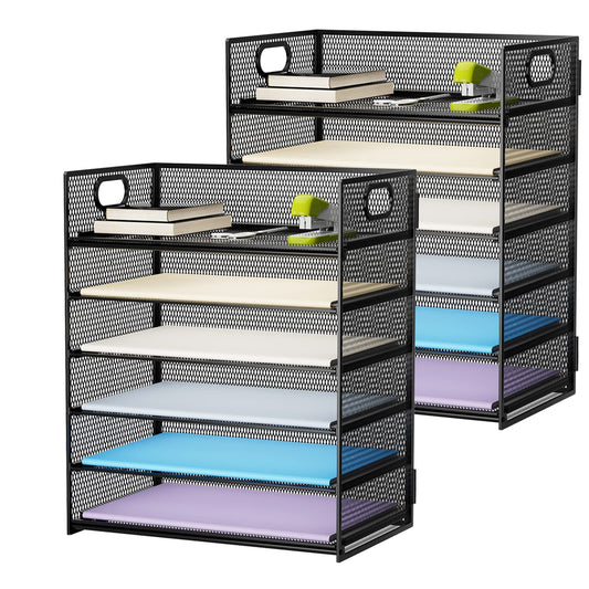 Marbrasse 2 Pack Desk Organizer with Handle, 6 Tier Paper Letter Tray, Mesh Desk File Organizer for