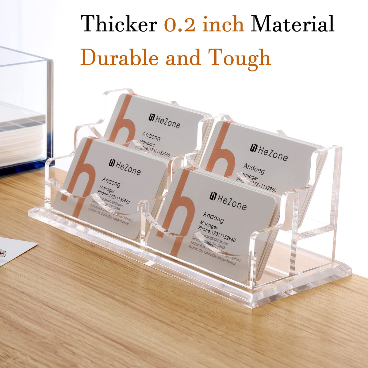 HeZone Business Card Holder Display for Desk, Cards Organizer Case for Women and Men 4 Slot 2 Tier