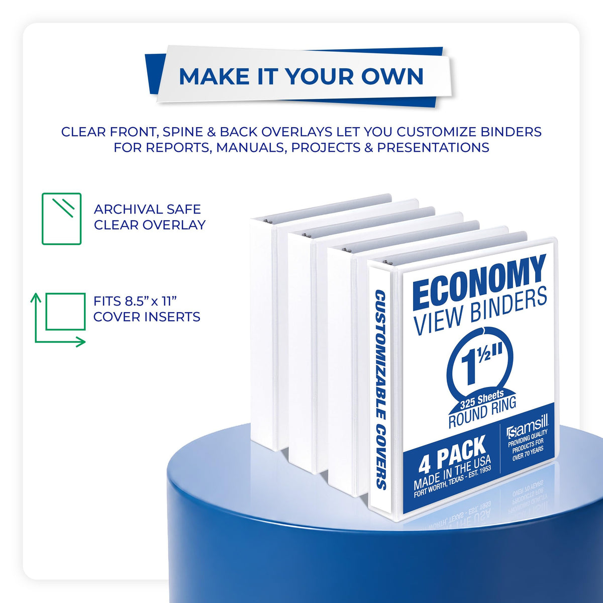 Samsill 1.5 Inch 3 Ring Binders, Economy Round Ring, Clear View Cover, 325 Sheet Capacity - for