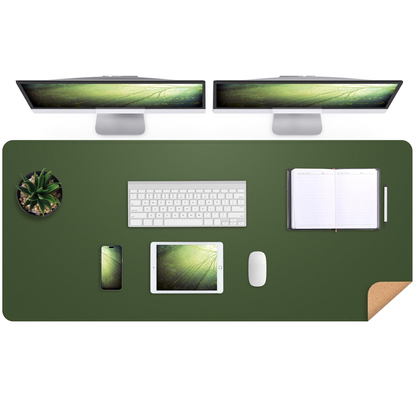 AFIING Leather Desk Pad Protector, Large Desk Mat with Natural Cork & PU Leather, Mouse Pad