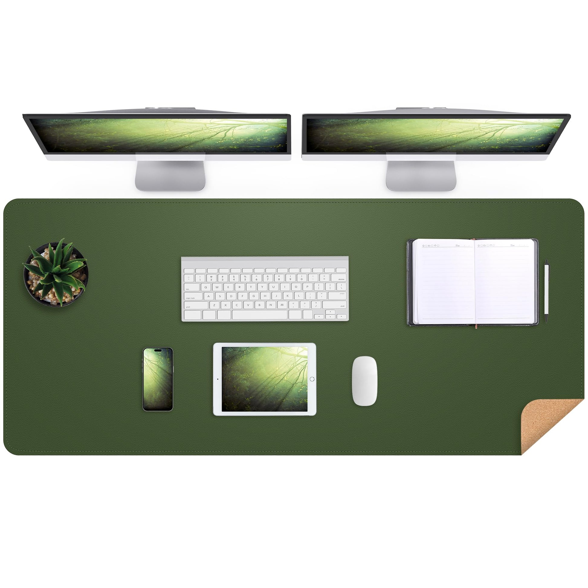 AFIING Leather Desk Pad Protector, Large Desk Mat with Natural Cork & PU Leather, Mouse Pad