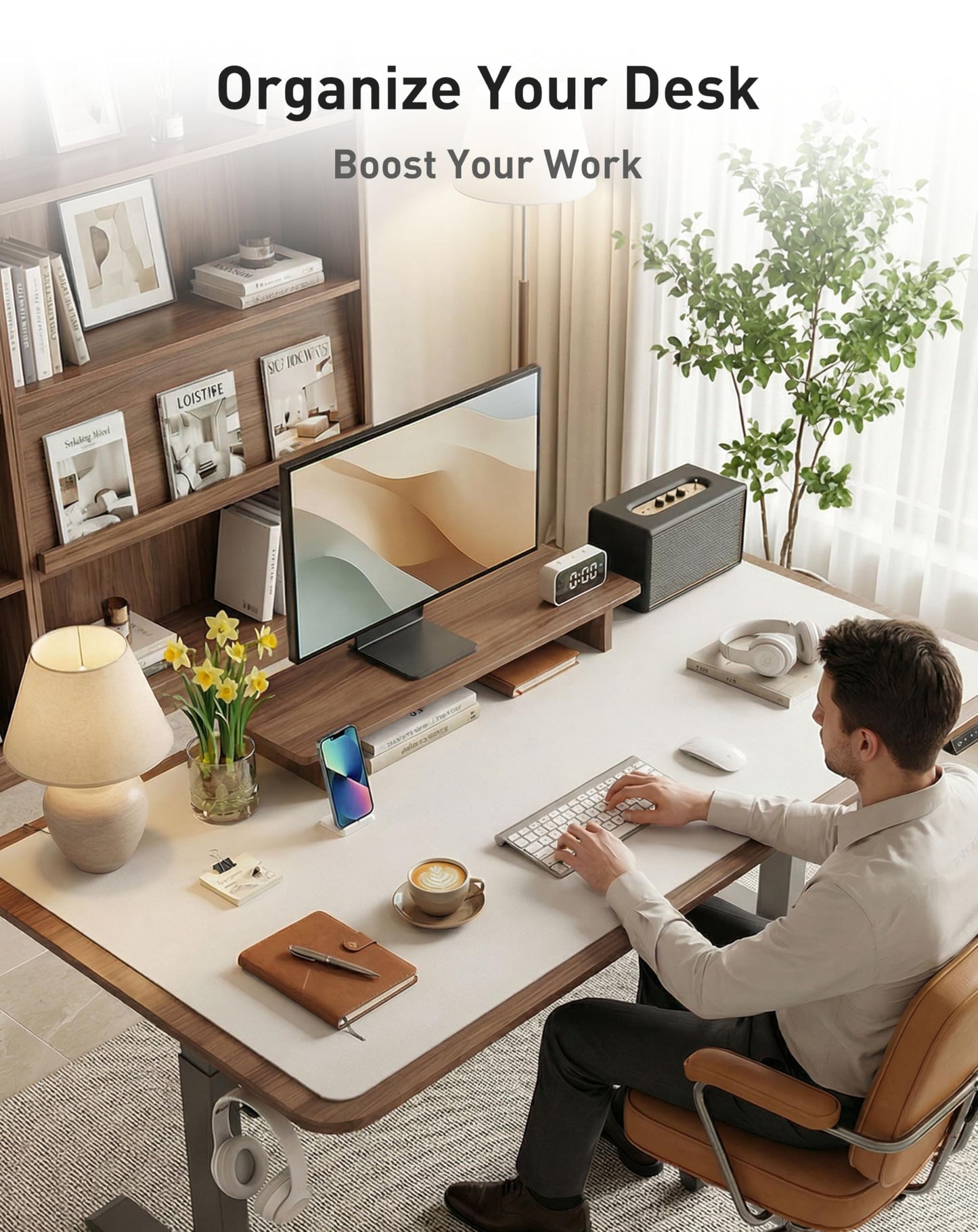 Aothia Faux Leather Desk Mat - Large Mouse Pad, Non-Slip PU Leather Blotter, Waterproof Writing