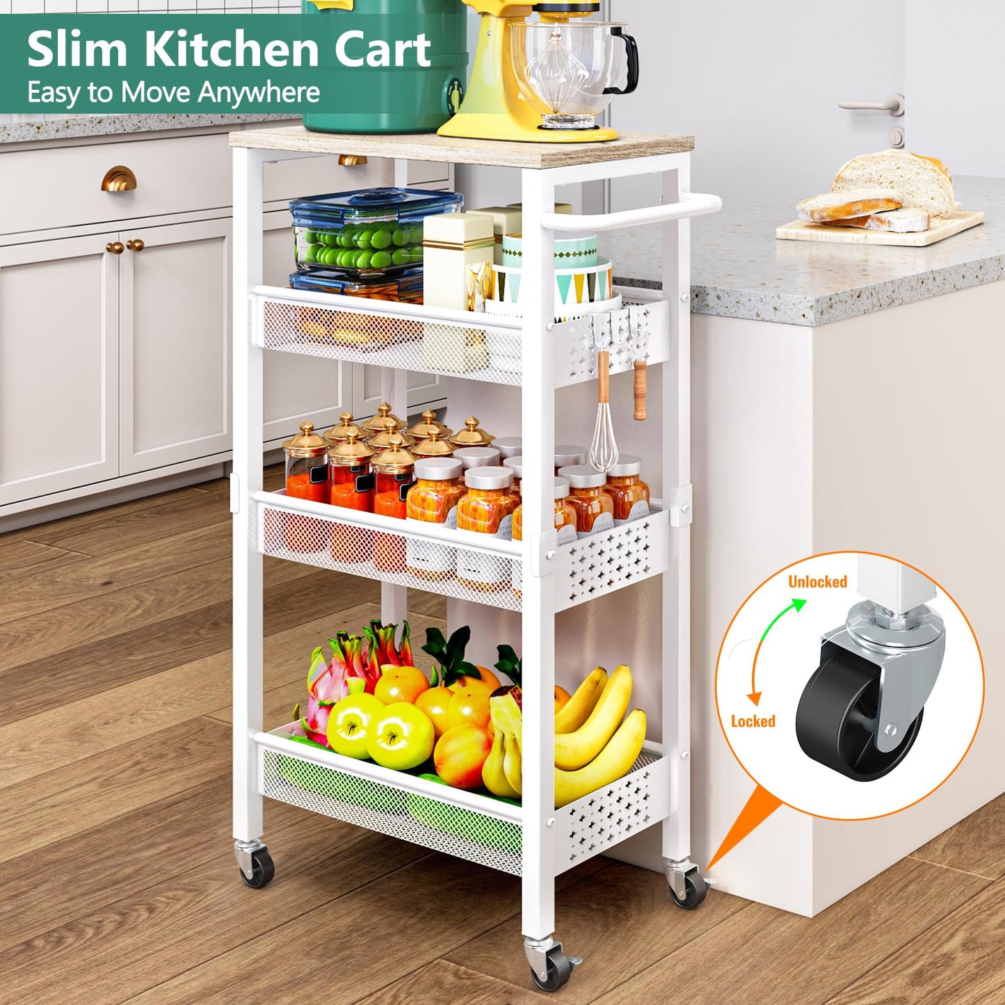 Vivihomety 4-Tier Laundry Utility Rolling Storage Cart with Wheels, Metal