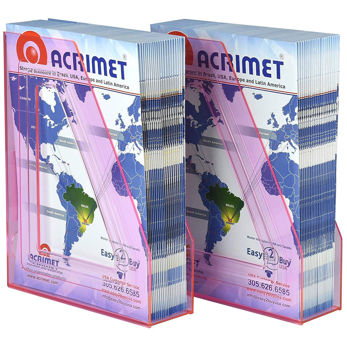 Acrimet Magazine File Holder, Vertical Desk Organizer, Clear Pink, 2 Pack