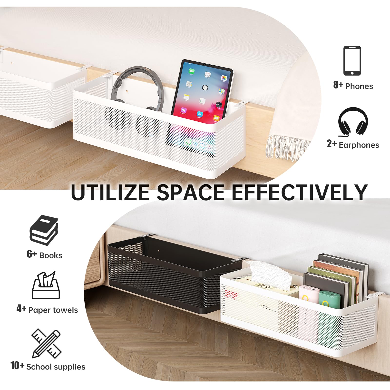 Bedside Caddy Shelf for Bunk Bed, Black, L13.78in*W5.12in*H3.94in