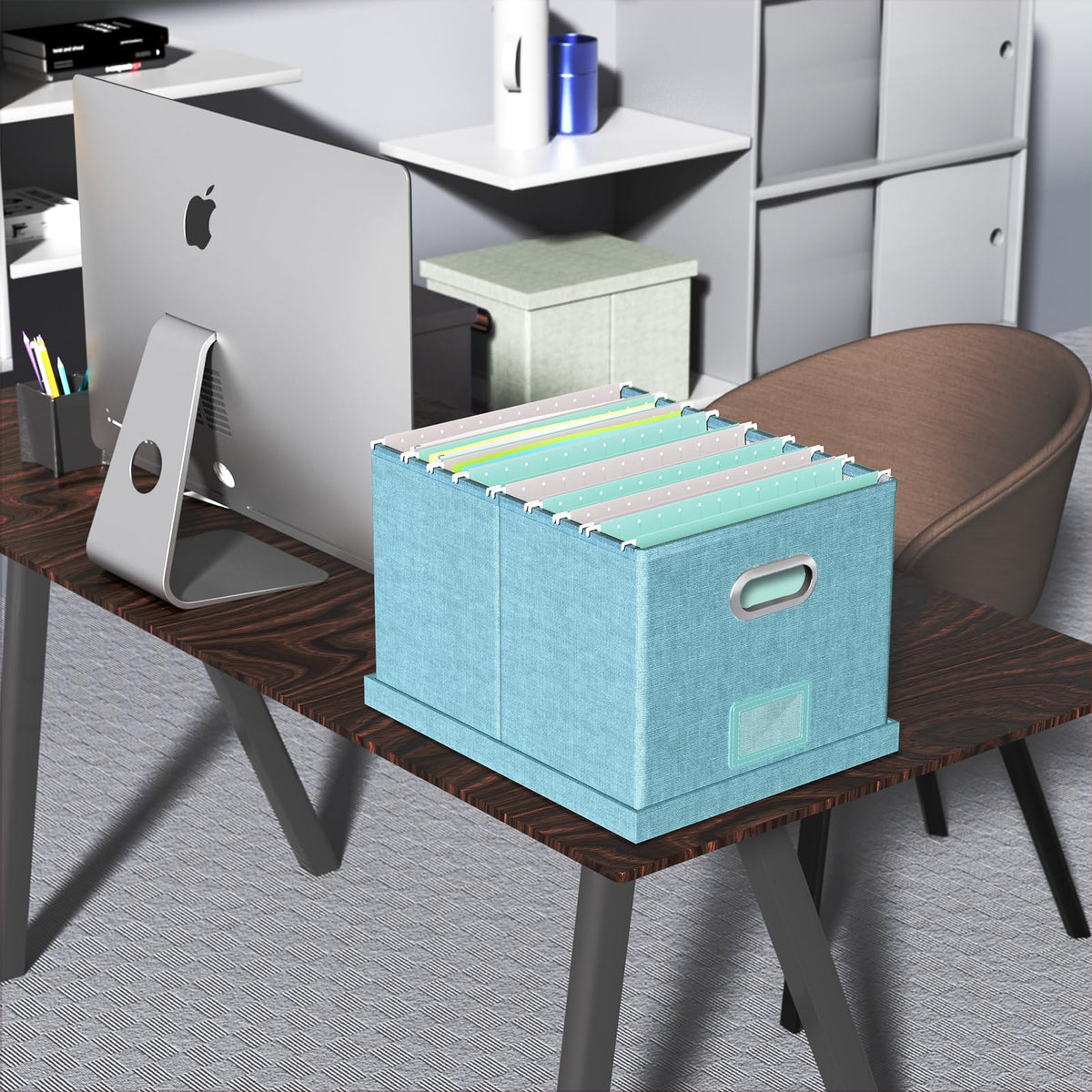 Oterri File Organizer Box with Lid, Portable Hanging File Box for Letter/Legal File Folder Storage