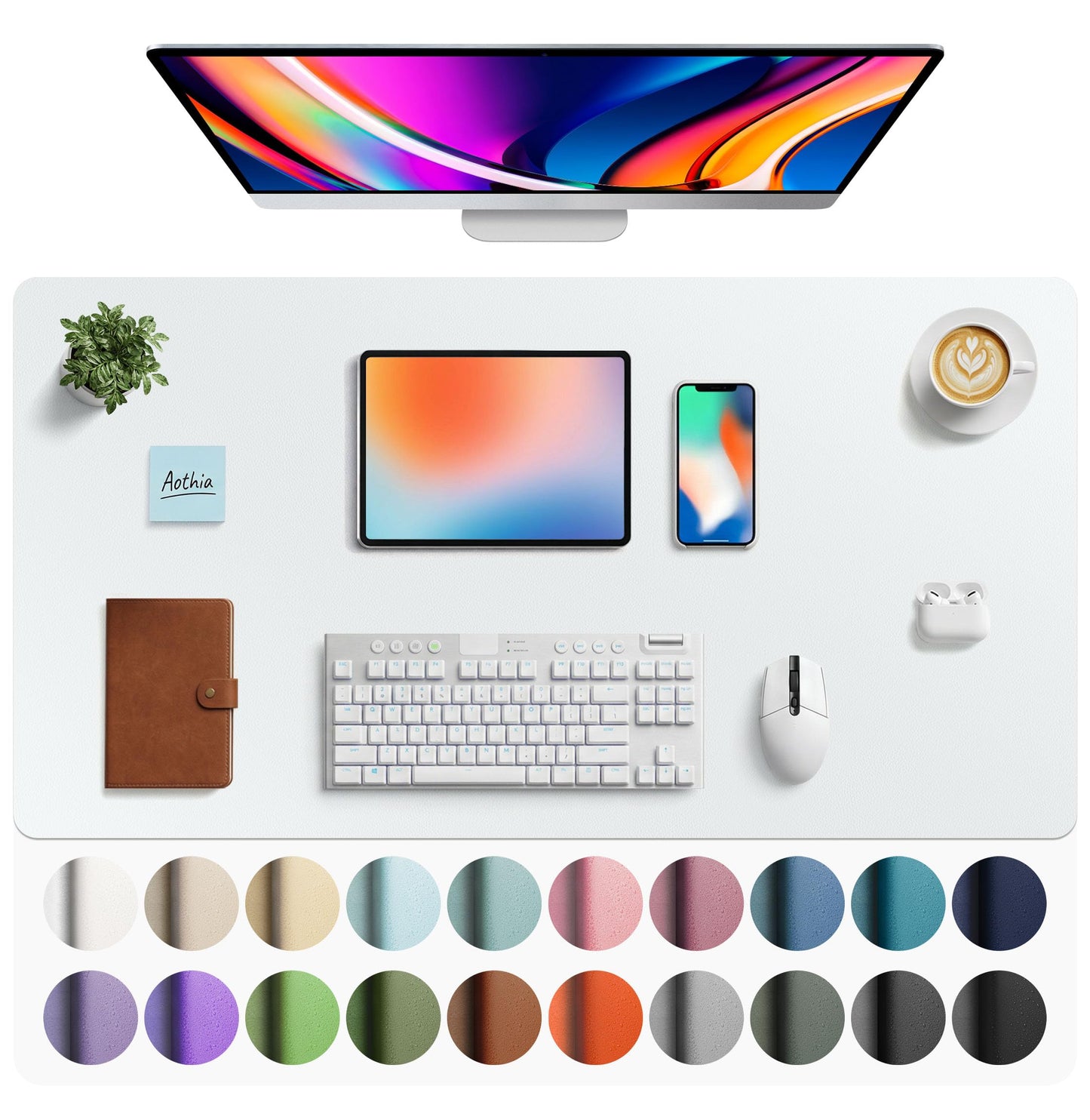 Aothia Faux Leather Desk Mat - Large Mouse Pad, Non-Slip PU Leather Blotter, Waterproof Writing