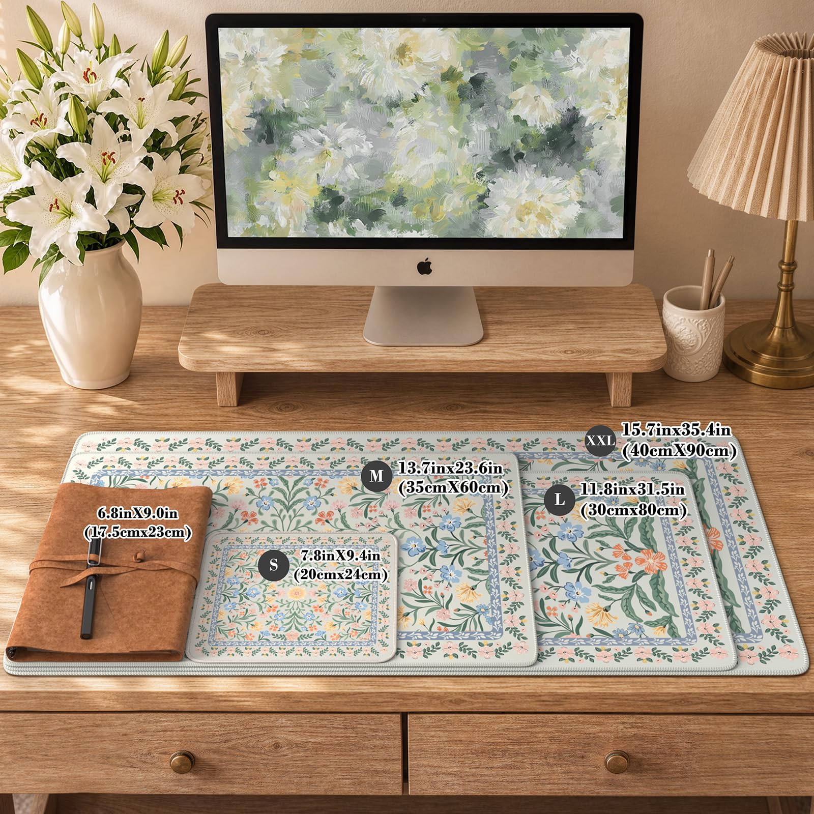 iCasso Aesthetic Desk Mat,31.5x11.8 Mouse Pads,Green Floral
