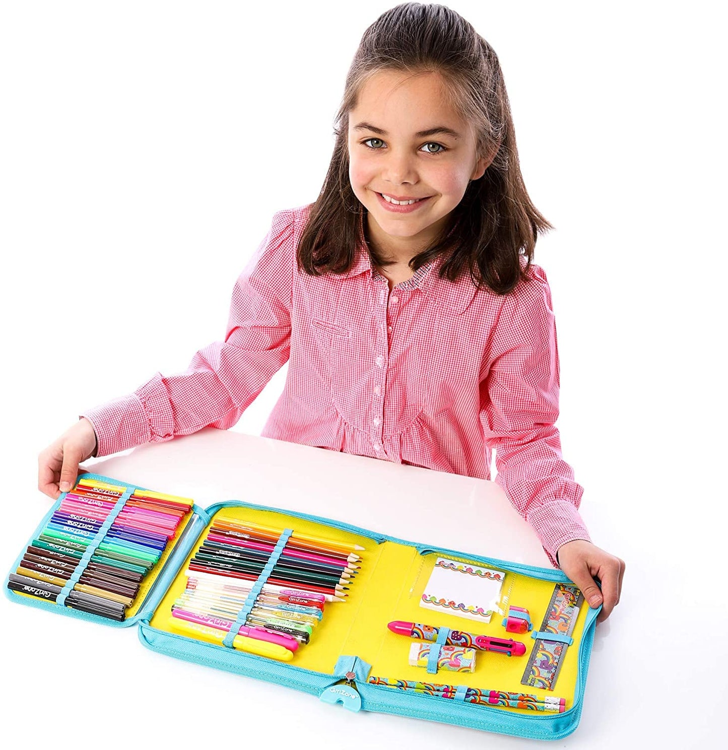 GirlZone 43-Piece Rainbow Filled Pencil Case with Supplies - Ages 7+ - Art Kit, Marker Binder &
