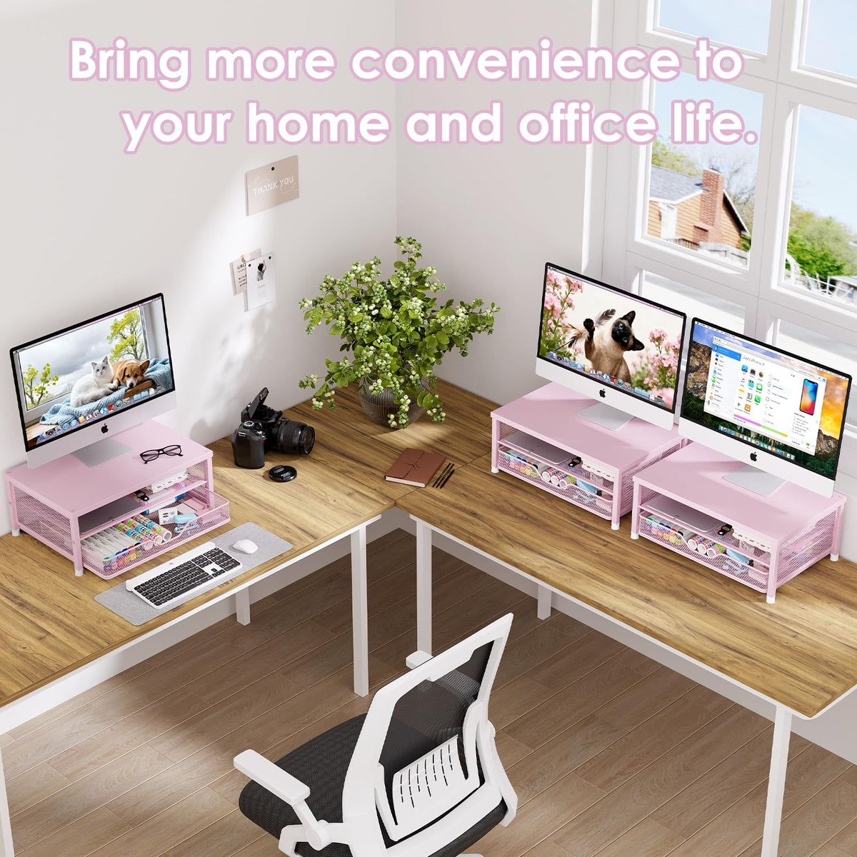 OPNICE Computer Monitor Stand Riser, Desk Organizer with Drawer, Printer & Laptop Stand, Office