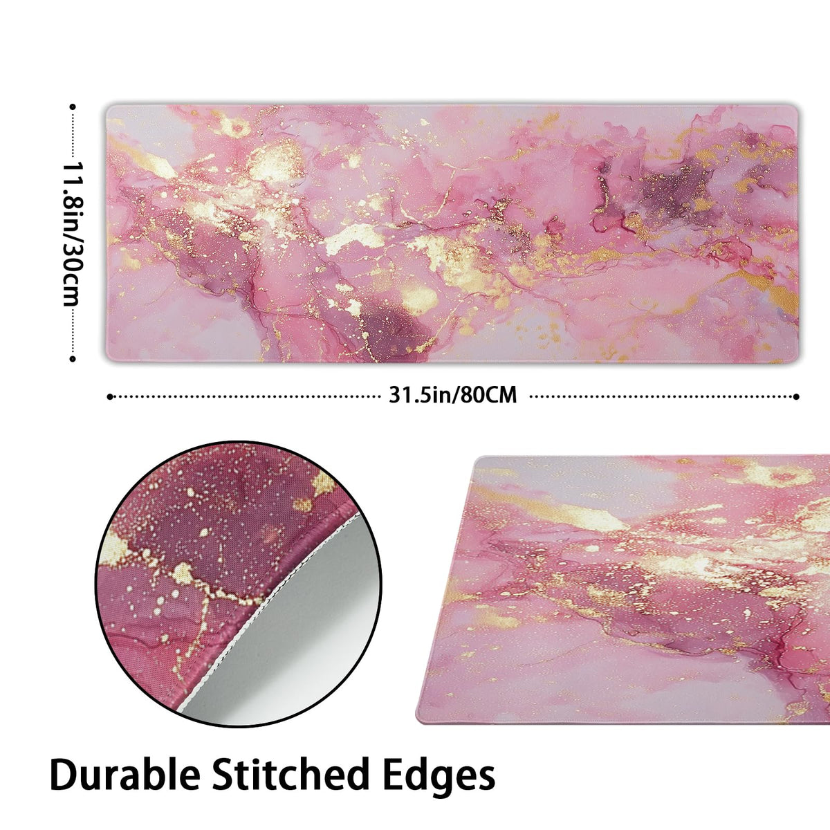 Gold Pink Marble Mouse Pad Extended Large 31.5x11.8in Coquette Kawaii Desk Mat Preppy Trendy