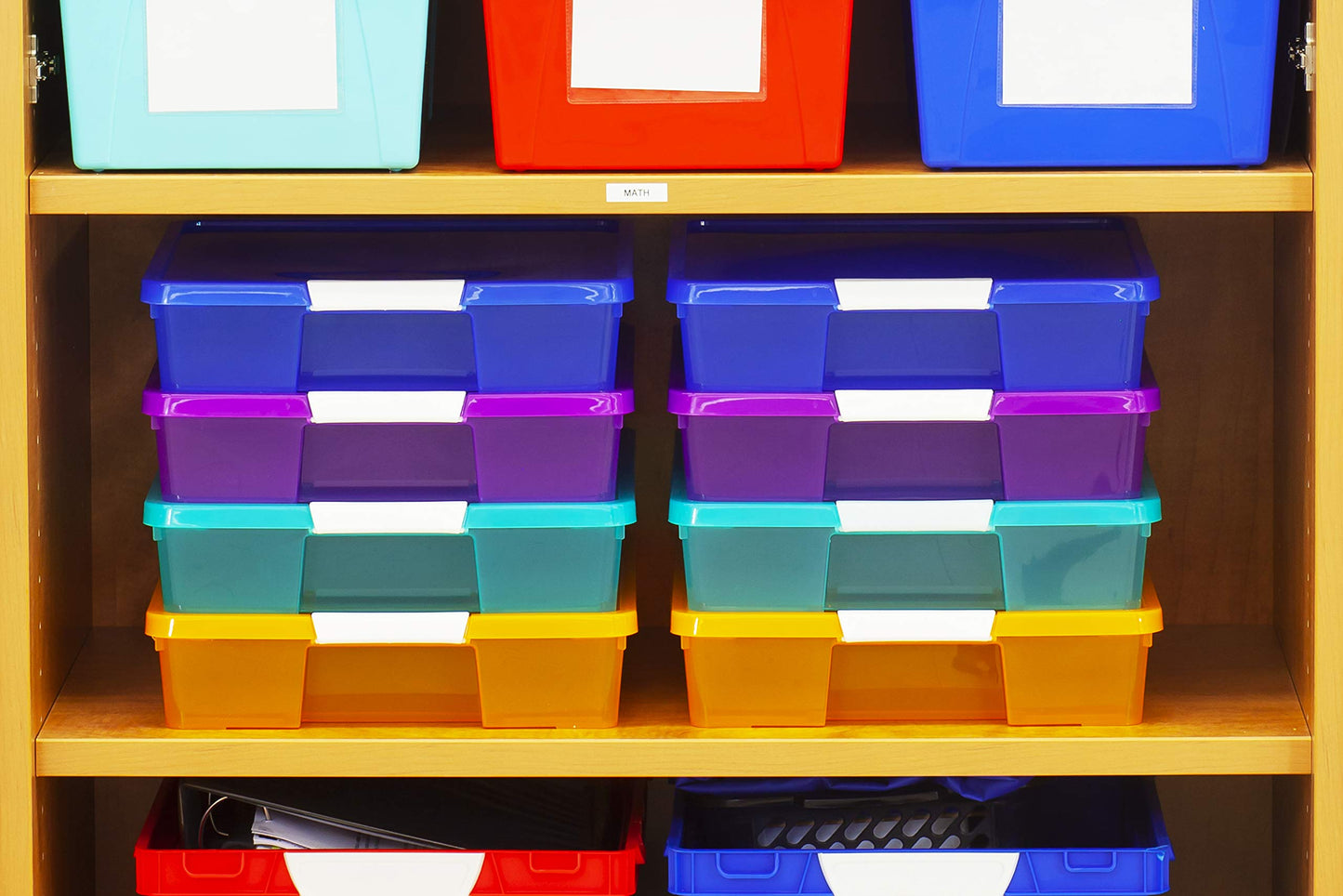 Storex Classroom Craft Project Box – Stacking Plastic Organizer Fits 12x12 Scrapbooking Paper
