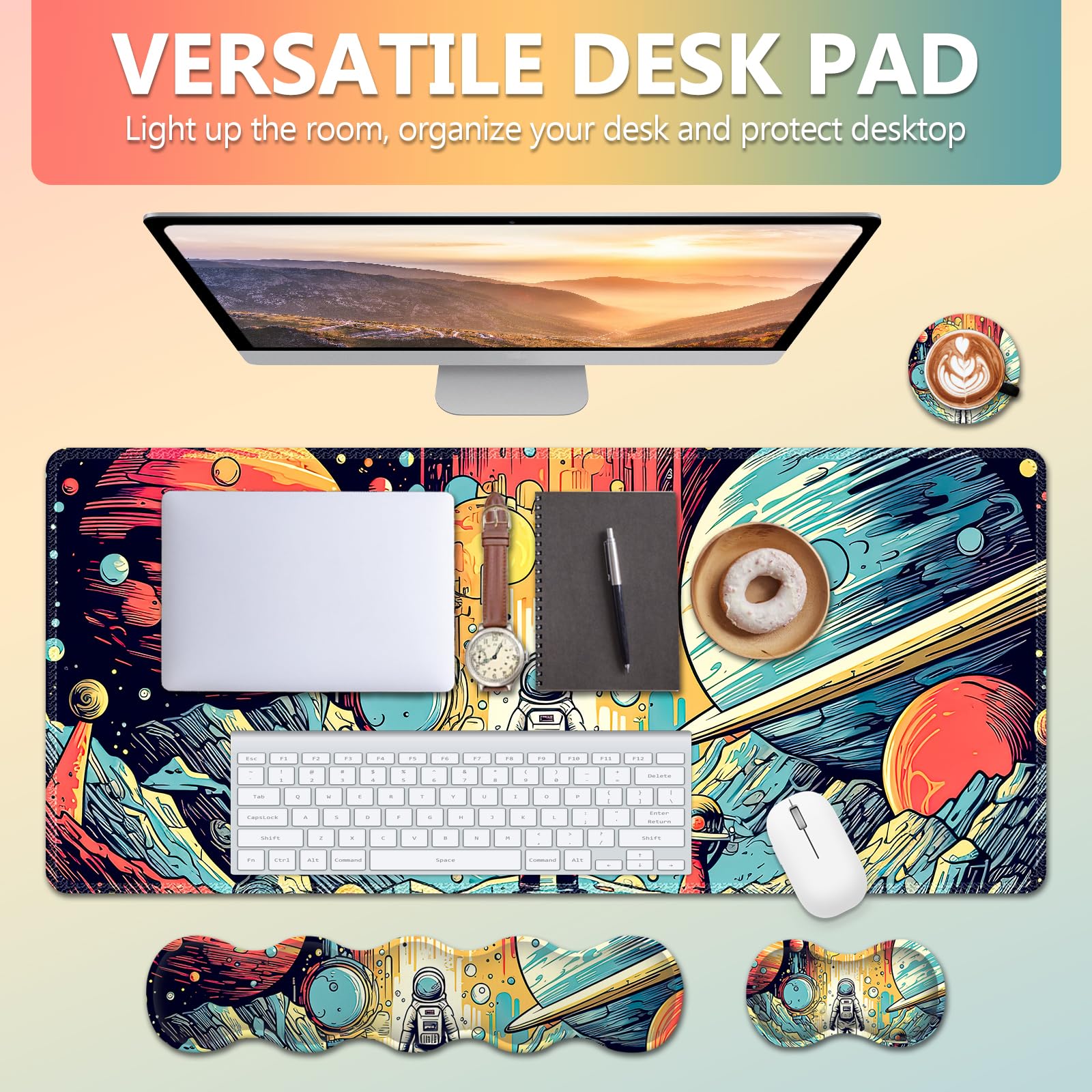 AIMSA Desk Mat Set, Mouse Pad with Wrist Rest +Keyboard Wrist Rest +Large Mouse Mat +Coaster, 4in1